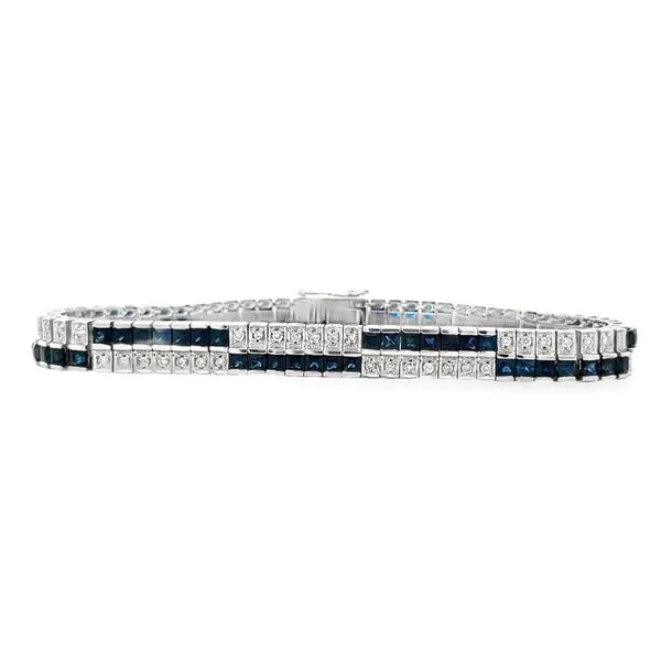 14K White Gold Sapphire Channel and Diamond Two Row Line Bracelet – 8.40ct Sapphire, 0.70ct Diamond TW, 7 Inch Classic Creations In Diamonds & Gold Venice, FL