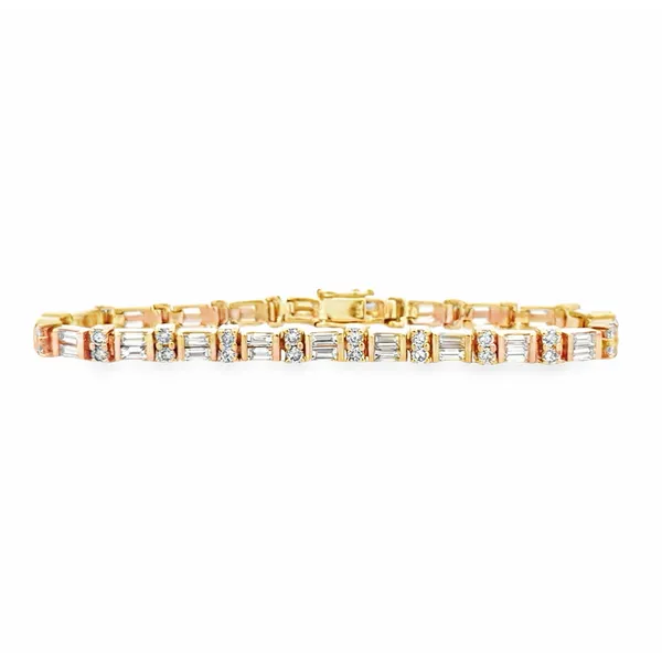 14K Yellow Gold RBC and Baguette Diamond Line Bracelet 7.56ct TW 13.18 DWT 7.5 Inch 5.0mm Classic Creations In Diamonds & Gold Venice, FL