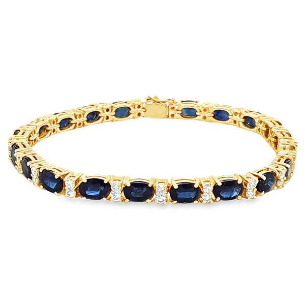 14K Yellow Gold Sapphire and Diamond Line Bracelet 14.70 CTW Classic Creations In Diamonds & Gold Venice, FL