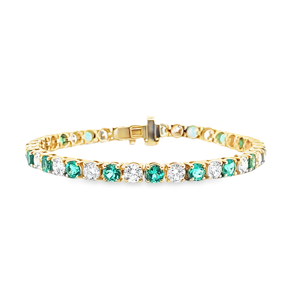 Lab Grown 14K Yellow Gold Emerald and Diamond Line Bracelet Classic Creations In Diamonds & Gold Venice, FL