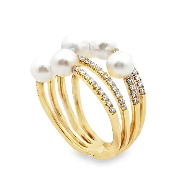 14K Yellow Gold Four Row Pearl & Pavè Diamond Ring Classic Creations In Diamonds & Gold Venice, FL