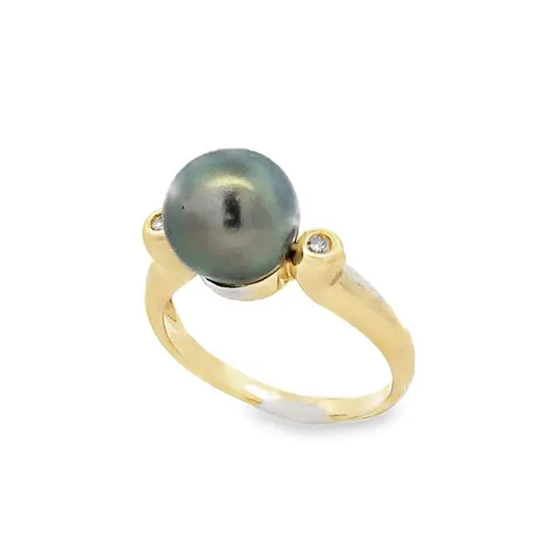 18K Yellow Gold Gray Tahitian Pearl And Diamond Ring Classic Creations In Diamonds & Gold Venice, FL