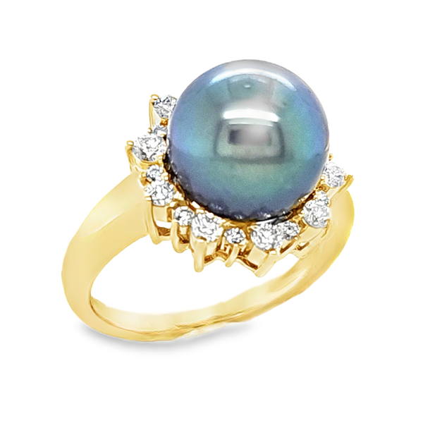 14K Yellow Gold South Sea Gray Pearl and Diamond Ring 10.7mm Image 2 Classic Creations In Diamonds & Gold Venice, FL
