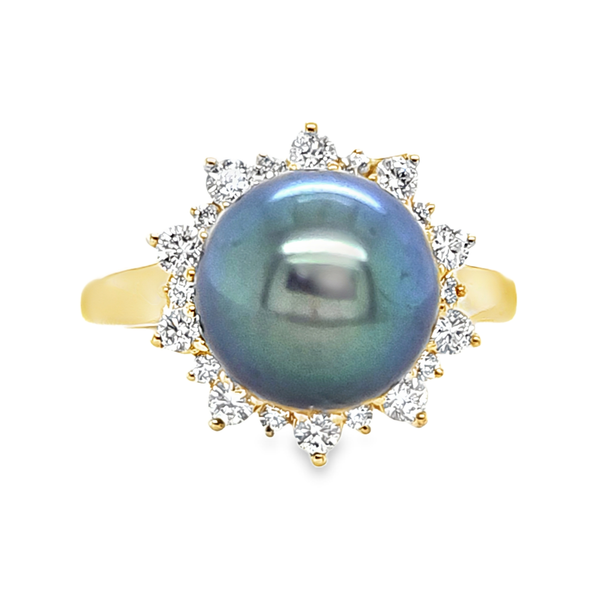 14K Yellow Gold South Sea Gray Pearl and Diamond Ring 10.7mm Classic Creations In Diamonds & Gold Venice, FL