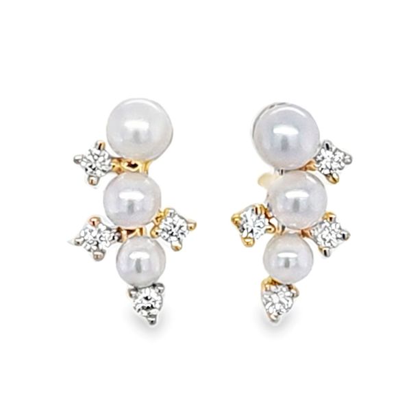 14K Yellow Gold Pearl and Diamond Cluster Stud Earrings 0.08 CT | .86 DWT Classic Creations In Diamonds & Gold Venice, FL