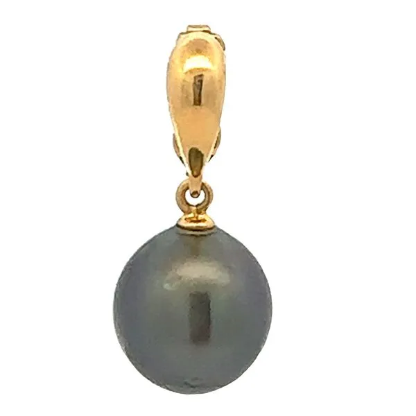 18K Yellow Gold Tahitian Black Pearl  With Enhancer Bail Pendant Classic Creations In Diamonds & Gold Venice, FL