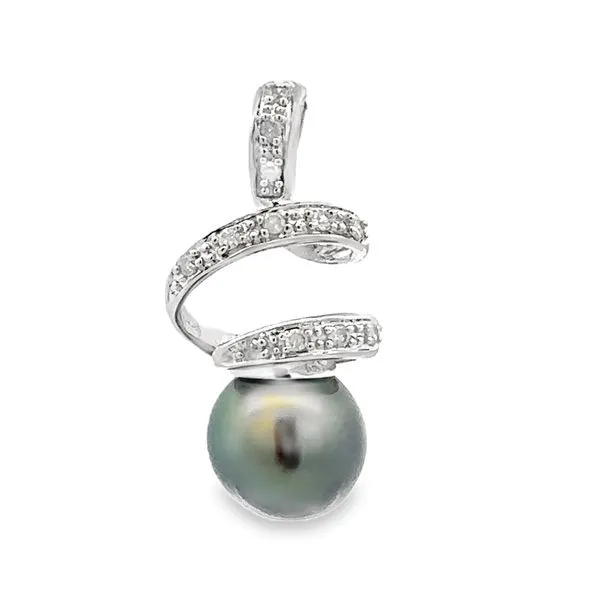 14K White Gold South Seas Black Pearl And Diamond Zig-Zag Pendant Classic Creations In Diamonds & Gold Venice, FL