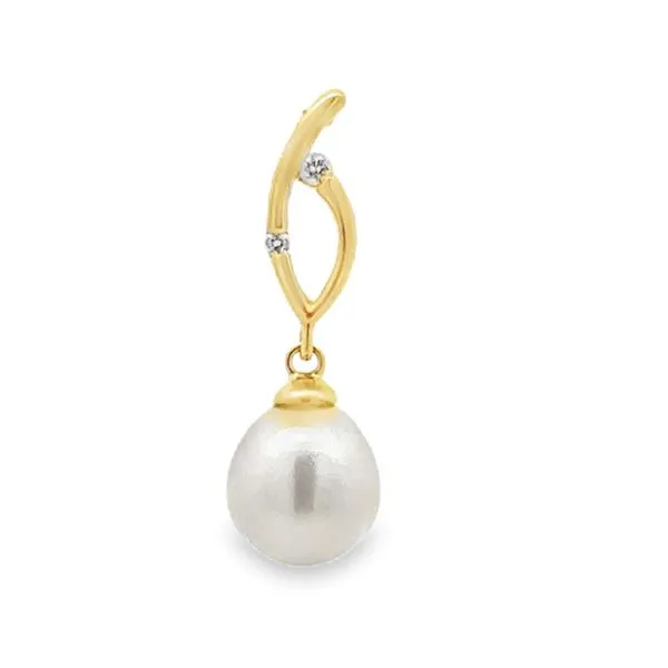 14K Yellow Gold Fresh Water Pearl And Diamond Dangle Pendant Classic Creations In Diamonds & Gold Venice, FL