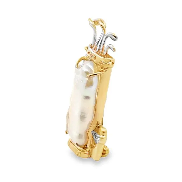 14K Yellow Cashe Baroque Pearl And Diamond Golf Bag Brooch Image 2 Classic Creations In Diamonds & Gold Venice, FL