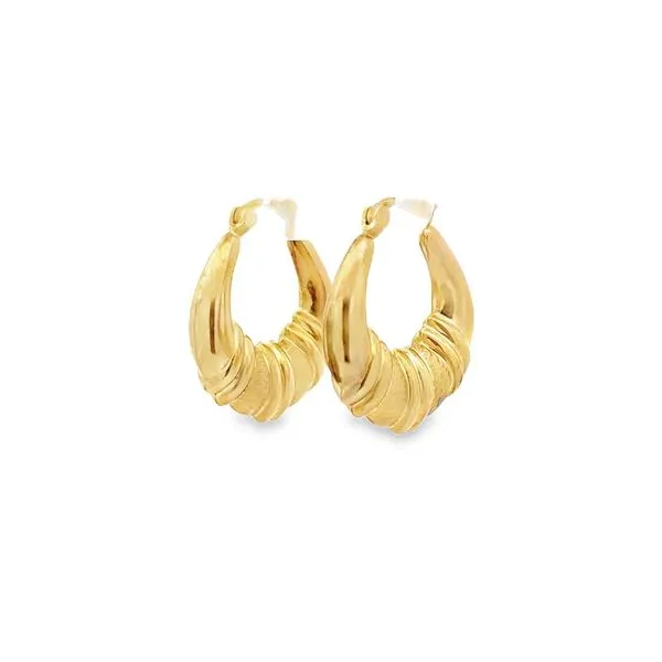 14K Yellow Gold Shiny & Brushed Scallop Hoop Earrings Classic Creations In Diamonds & Gold Venice, FL
