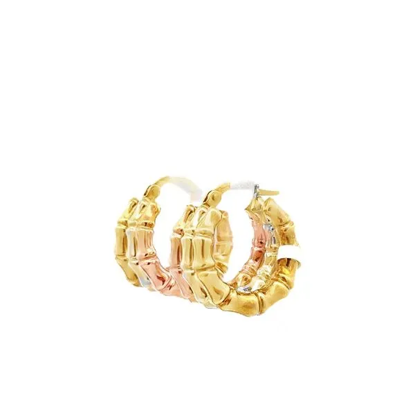 18K Tri-Color Gold 3 Row Bamboo Hoop Earrings Classic Creations In Diamonds & Gold Venice, FL