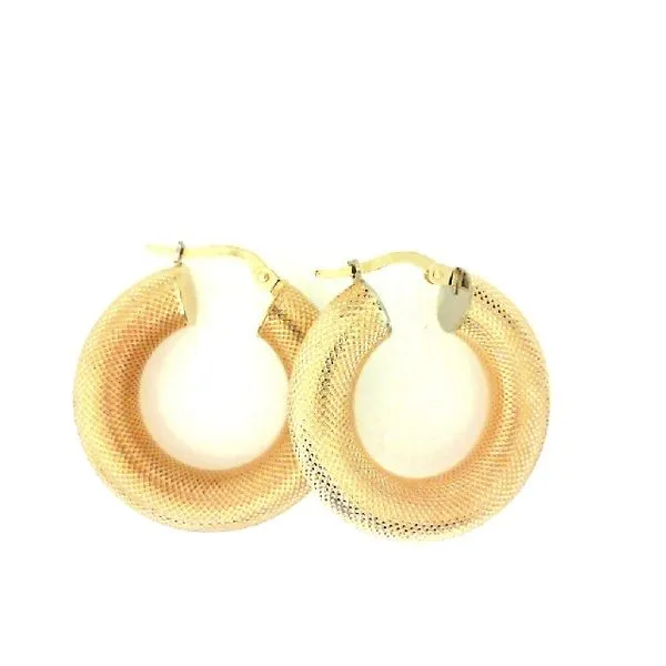 18K Yellow Gold Round Dimpled Engraved Hoop Earrings Classic Creations In Diamonds & Gold Venice, FL