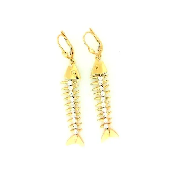 14K Two-Toned Gold Large Fish Bone Lever Back Earrings Classic Creations In Diamonds & Gold Venice, FL