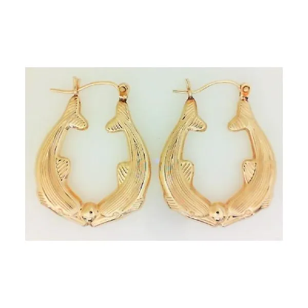 14K Yellow Gold Kissing Dolphins Hoop Earrings Classic Creations In Diamonds & Gold Venice, FL