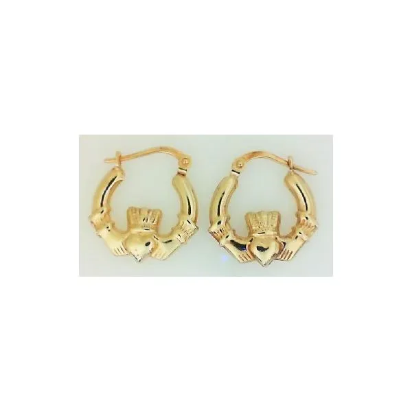 14K Yellow Gold Claddagh Hoop Earrings Classic Creations In Diamonds & Gold Venice, FL