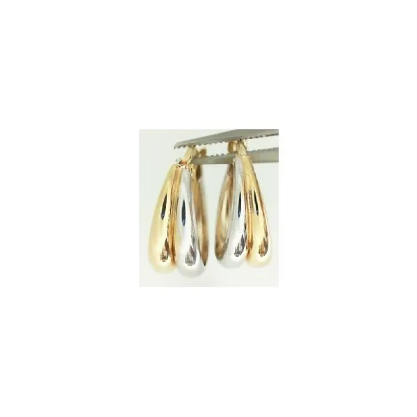 18K Two-Tone Gold Two-Row Domed Hoop Earrings Classic Creations In Diamonds & Gold Venice, FL