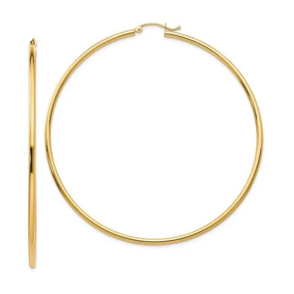 14K Polished Yellow Gold 2x70mm Lightweight Round Tube Hoop Earrings Classic Creations In Diamonds & Gold Venice, FL