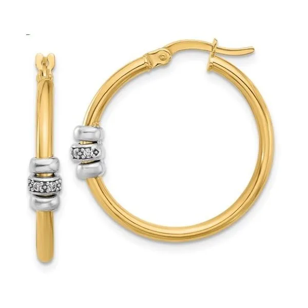 14K Yellow Gold Hoop Earrings with White Gold Details Classic Creations In Diamonds & Gold Venice, FL