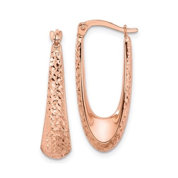 14K Rose Gold Diamond-Cut Elongated Hoop Earrings Classic Creations In Diamonds & Gold Venice, FL