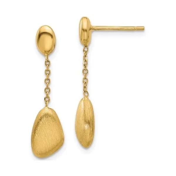 Leslie's 14K Yellow Gold Brushed and Polished Dangle Post Earrings Classic Creations In Diamonds & Gold Venice, FL