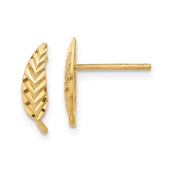 14K Yellow Gold Leaf Stud Earrings Classic Creations In Diamonds & Gold Venice, FL