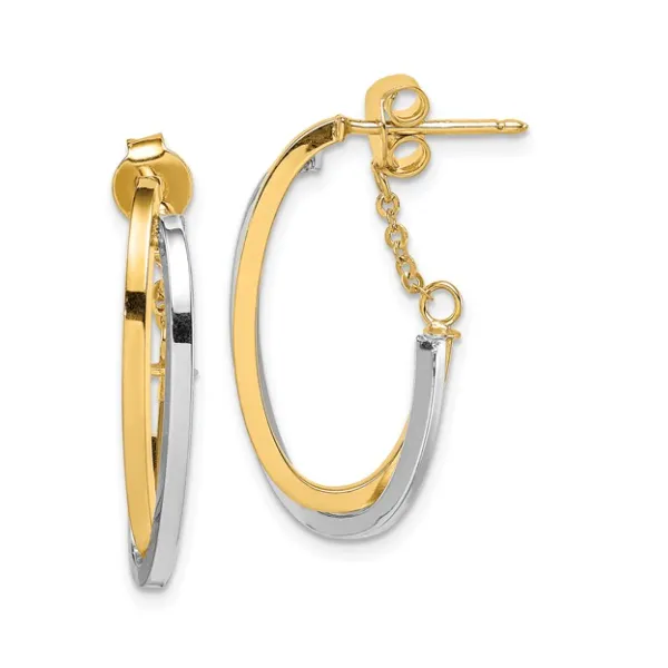 14K Two-Tone Gold Polished Hoop With Chain Post Earrings Classic Creations In Diamonds & Gold Venice, FL