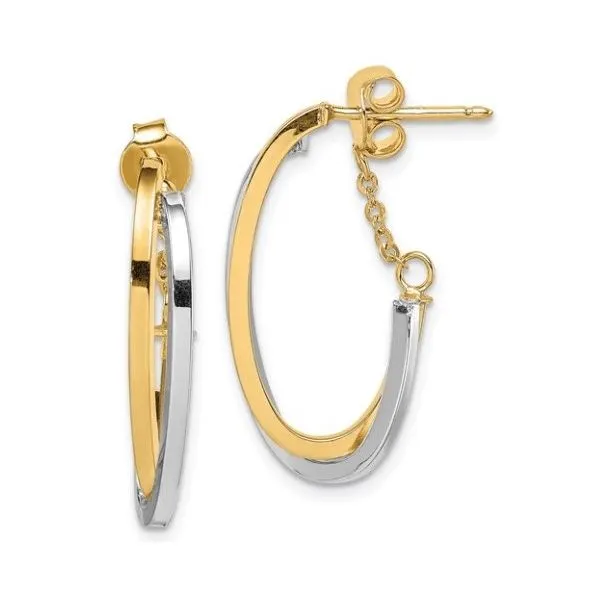 14K Two-Tone Gold Elegant Polished Hoop With Chain Post Earrings Classic Creations In Diamonds & Gold Venice, FL