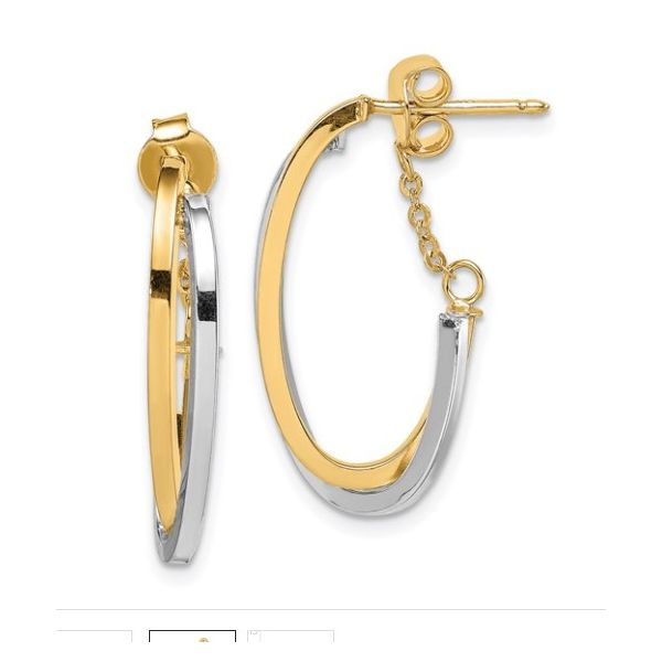 14k Two-Tone Polished Hoops with Chain Post Earrings Classic Creations In Diamonds & Gold Venice, FL