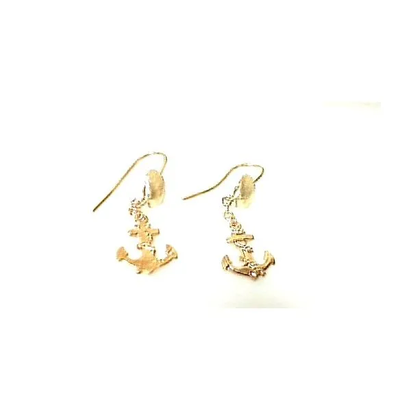 14K Yellow Gold Anchor With Sea Shell Dangle Earrings Classic Creations In Diamonds & Gold Venice, FL