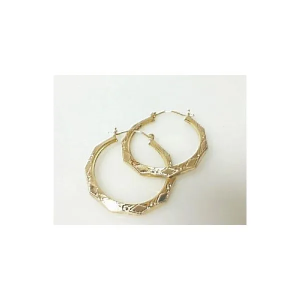 14K Yellow Gold Textured Hoop Earrings Classic Creations In Diamonds & Gold Venice, FL