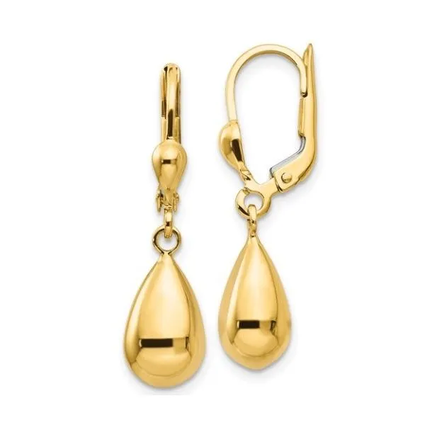 14K Yellow Gold Polished Tear Drop Dangle Earrings With Leverbacks Classic Creations In Diamonds & Gold Venice, FL