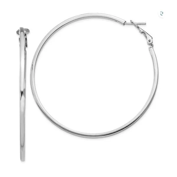 Sterling Silver Rhodium-Plated 2x60mm Omega Back Round Hoop Earrings Classic Creations In Diamonds & Gold Venice, FL