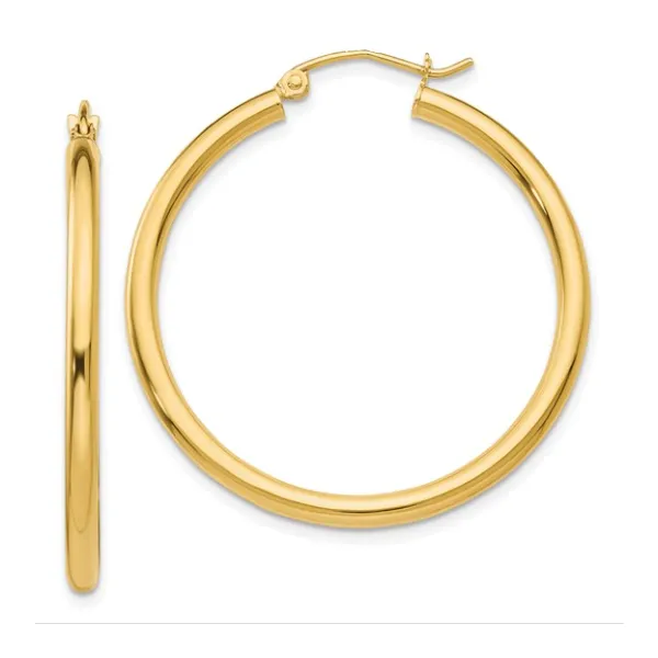 14K Yellow Gold Polished 2.5mm Lightweight Tube Hoop Earrings Classic Creations In Diamonds & Gold Venice, FL