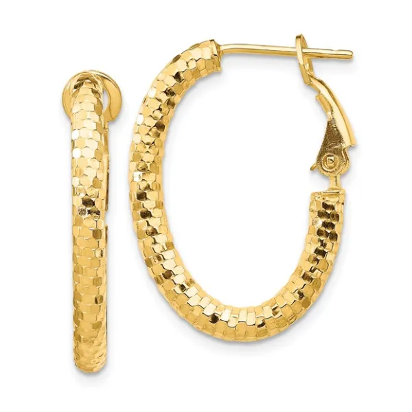 14K Yellow Gold Small Diamond-Cut Oval Omega Back Hoop Earrings Classic Creations In Diamonds & Gold Venice, FL