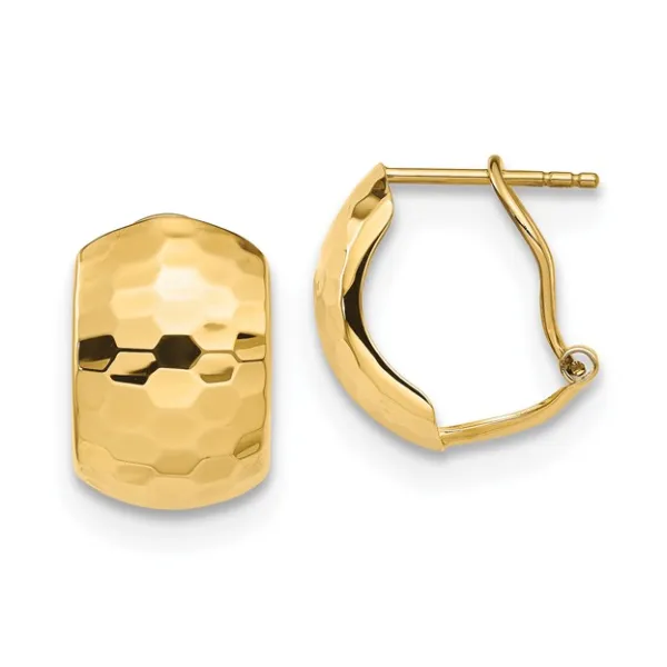 Leslie's 14K Yellow Gold Polished Hammered Omega Back Earrings Classic Creations In Diamonds & Gold Venice, FL