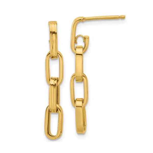 Leslie's 14K Yellow Gold Polished Elongated Link Dangle Post Earrings Classic Creations In Diamonds & Gold Venice, FL