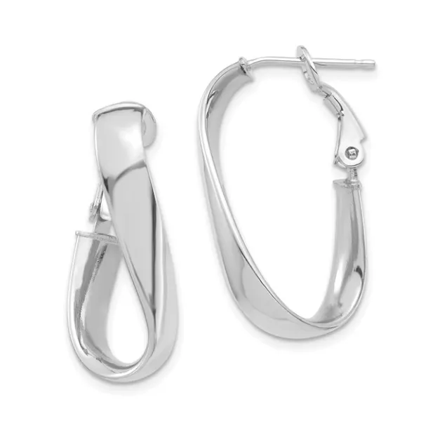 14K White Gold Polished 5mm Twisted Oval Omega Back Hoop Earrings Classic Creations In Diamonds & Gold Venice, FL