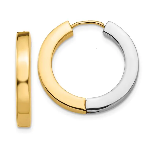 14K Two-Tone Gold Polished Hollow Hinged Hoop Earrings Classic Creations In Diamonds & Gold Venice, FL