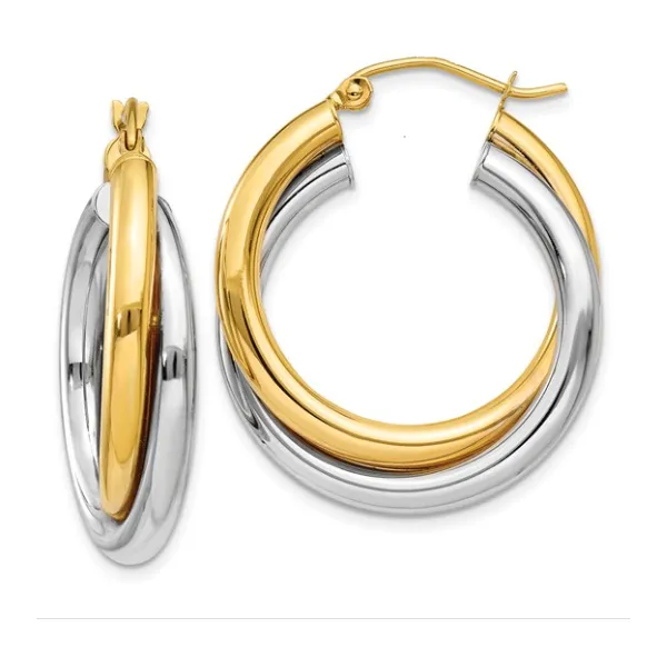 14K Two-Tone Gold Double Hoop Criss Cross Earrings Classic Creations In Diamonds & Gold Venice, FL
