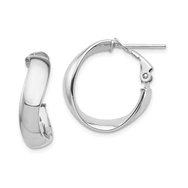 14K White Gold High Polished Wavy Omega Back Hoop Earrings Classic Creations In Diamonds & Gold Venice, FL