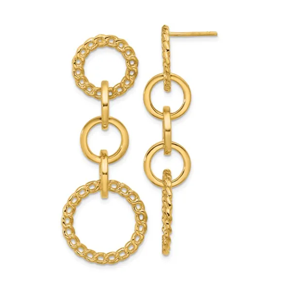 Leslie's 14K Yellow Gold Polished Fancy Circle Link Dangle Post Earrings Classic Creations In Diamonds & Gold Venice, FL