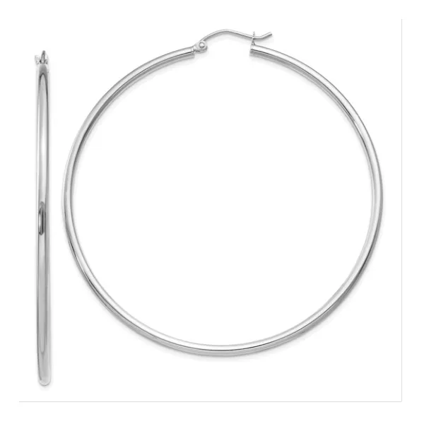14k White Gold Polished 2 mm Lightweight Tube Hoop Earrings Classic Creations In Diamonds & Gold Venice, FL