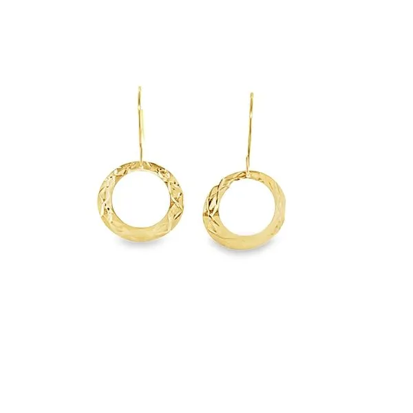 14K Yellow Gold Engraved Texture Dangle Hoop Earrings Classic Creations In Diamonds & Gold Venice, FL