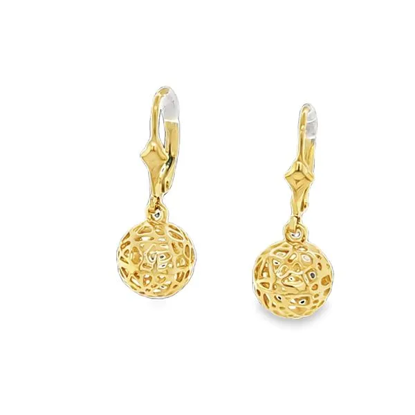 14K Yellow Gold Die-Cut Ball Dangle Earrings Classic Creations In Diamonds & Gold Venice, FL
