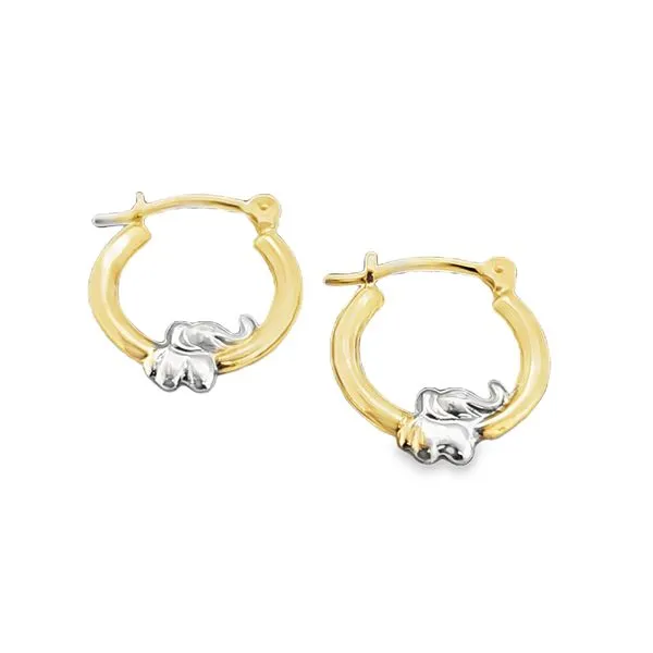 14K Two-Toned Elephant Hoop Earrings Classic Creations In Diamonds & Gold Venice, FL