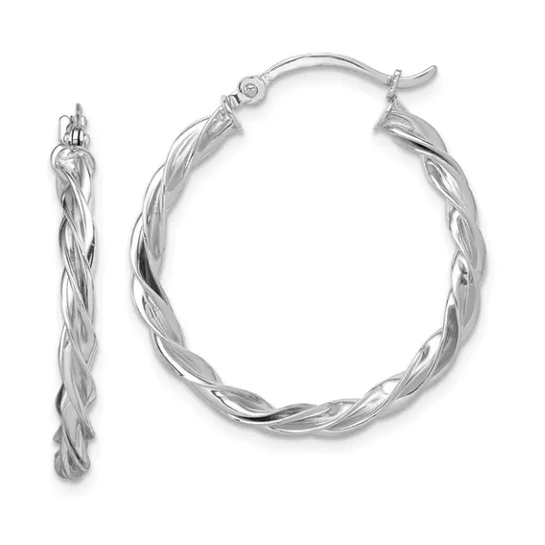 14K White Gold Polished Twisted Hoop Earrings Classic Creations In Diamonds & Gold Venice, FL