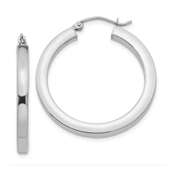 14K White Gold 3mm Polished Square Tube Hoop Earrings Classic Creations In Diamonds & Gold Venice, FL