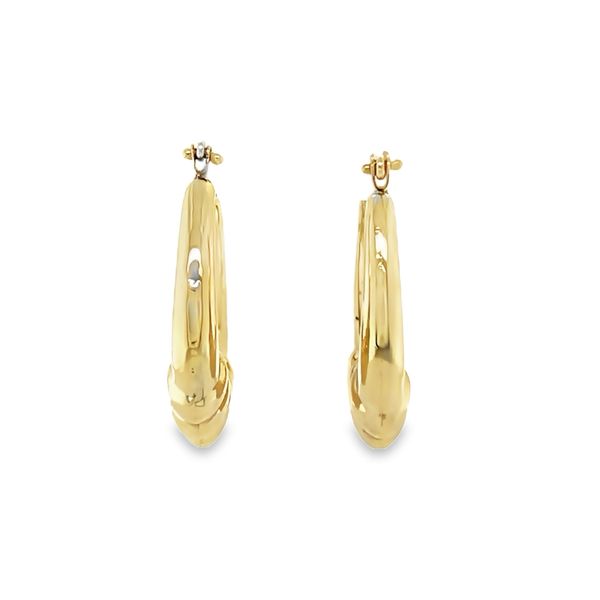 14K Yellow Gold Hollow Ribbed Tapered Hoop Earrings 2.4 DWT Image 2 Classic Creations In Diamonds & Gold Venice, FL