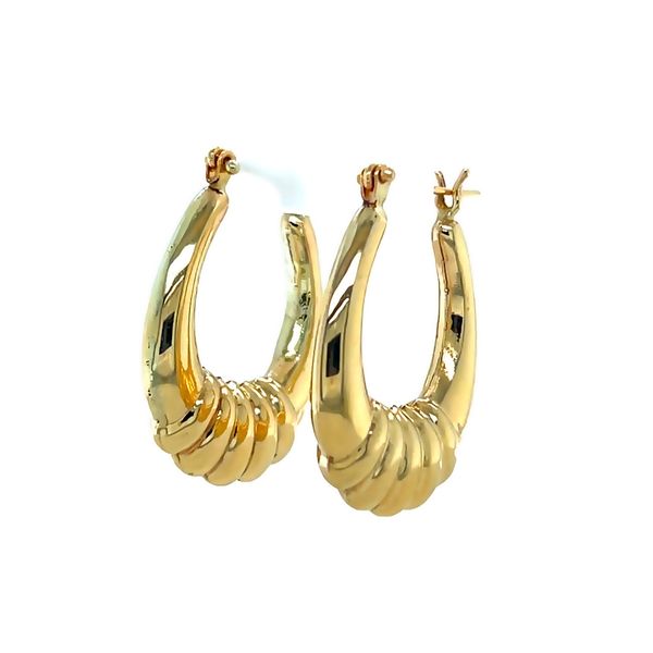 14K Yellow Gold Hollow Ribbed Tapered Hoop Earrings 2.4 DWT Classic Creations In Diamonds & Gold Venice, FL