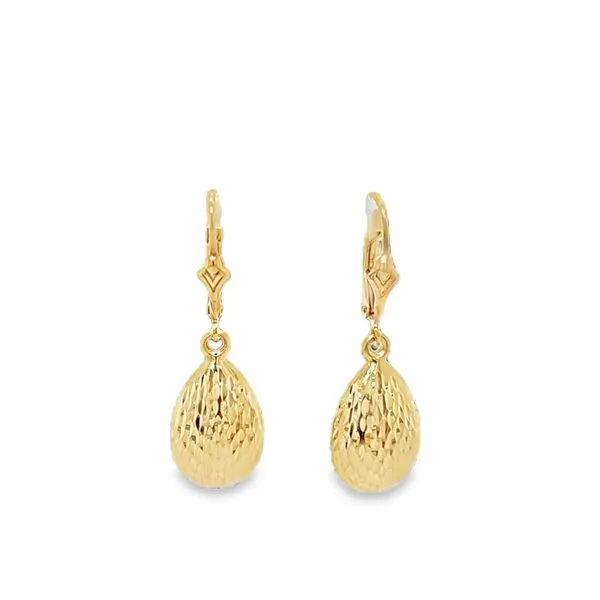14K Yellow Gold Textured Tear Drop Dangle Earrings Classic Creations In Diamonds & Gold Venice, FL